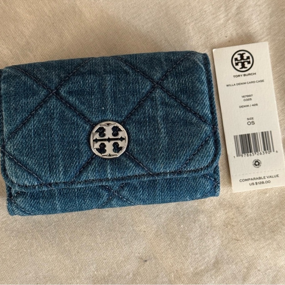 New Tory Burch Denim WILLA DENIM MINI TOP HANDLE BAG & matching cardholder - Picture 8 of 11